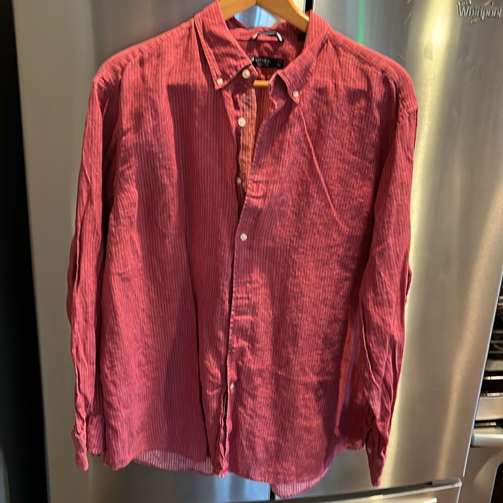 Daniel Cremieux RED Linen CHECKERED men’s XL shirt button front collared resort